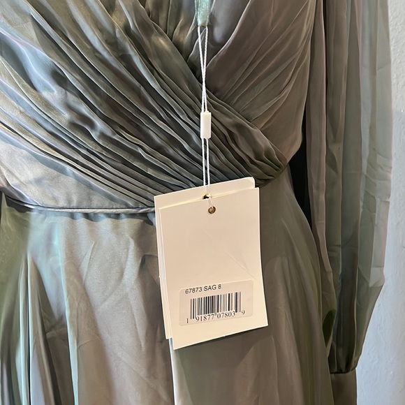 Mac Duggal SHEER BLOUSON SLEEVE SURPLICE GOWN Sage 67873 - Picture 9 of 17